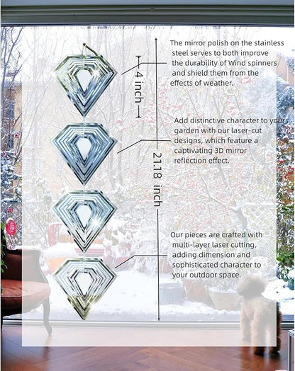 Stainless Steel Wind Spinner - Reflective Garden Spinner to Scare Birds Away, Sparkly Outdoor Decor for Yard, Patio, Farm - Heart Shaped Gift for Mom, Women, Wife
