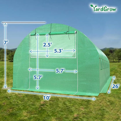 YardGrow Greenhouse Replacement Cover Larger Walk in Outdoor Plant Gardening Greenhouse, 2-Doors with 2 Mesh Windows, Frame Does NOT Included (26'x10'x7')