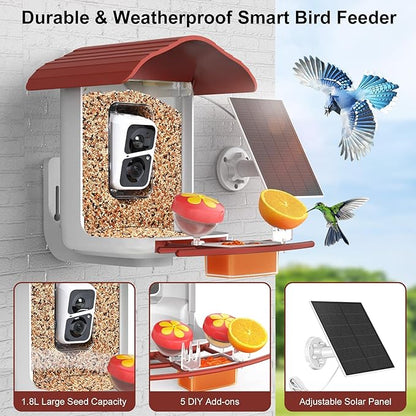 birdsnap® PAV- Smart Bird Feeder with Camera Solar Powered, 64GB Card & 2K HD Record Video Bird Camera Live with 5 DIY Add-ons, AI Identify Auto Capture, Ideal Gift for Birds Lover