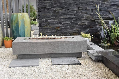 Elementi | Hampton Gas Fire Pit Cast Concrete 56" Rectangular Fire Table, Outdoor Fire Pit Electronic Ignition | Canvas Cover, Lava Rock Included | Light Gray (Propane Gas)