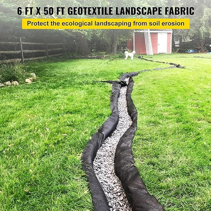 Towallmark Geotextile Landscape, 6ft x 50ft & 6oz Geotextile Fabric, PP Drainage 350N Tensile Strength & 440N Load Capacity, for Driveway & Road Stabilizationr, Erosion Control, French Drains