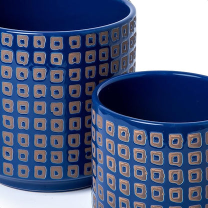 D'vine Dev Set of 2 Ceramic Planter Pots with Drainage Hole and Saucer, 6 Inch Plant Pots for Plants Indoor Houseplants, Blue, 99-Z-A-6-Y