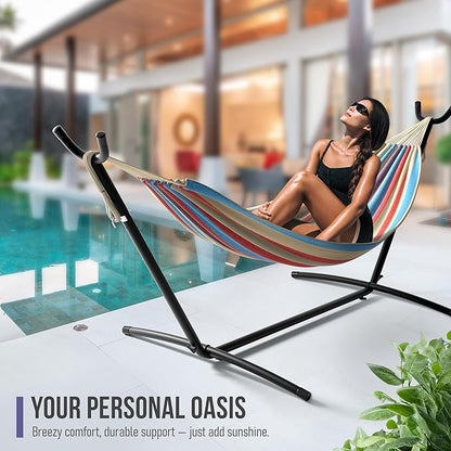 Sorbus 2-Person Luxury Hammock with Steel Stand- Premium Cotton Blend 60" Large Bed- Heavy Duty 450lbs Portable w/Carrying Case - for Garden Yard Patio Outdoor Camping Gifts- Washable