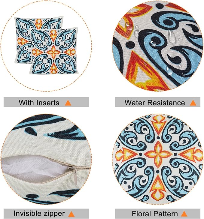 Outdoor Throw Pillows Waterproof Set of 2 Patio Pillows 18×18 Inch Decorative Pillows for Bed, Couch, Sofa and Patio Furniture