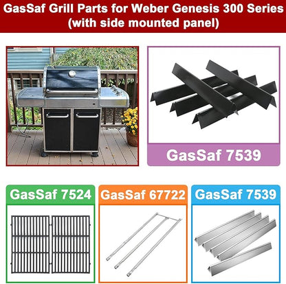 GasSaf 24.5" Flavorizer Bars for Weber Genesis 300 Gas Grills, Flavor Bar for Weber 7539 7540, Genesis E-310 E-320 S-310 S-320, EP/CEP 310 & 320 (Side-Knob), 5-Pack Porcelain Enameled Heat Plates Bars