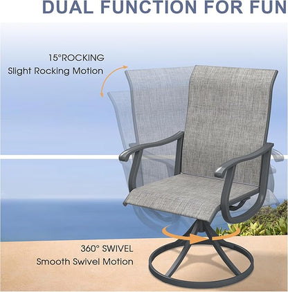 VICLLAX 5 Pieces Outdoor Dining Set, Patio Furniture Set of 4 Patio Swivel Dining Chairs and 40.6" Patio Spliced Round Tabletop with Storage Shelf, Grey Chairs & Antique Grey Tabletop