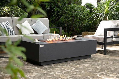 AMS Creations | Madison 60" Bundle Rectangular Natural Gas Outdoor Fire Pit Table | Dark Gray Concrete GFRC | Limestone Texture or Surface | Electronic Ignition | Outside Backyard Fireplace