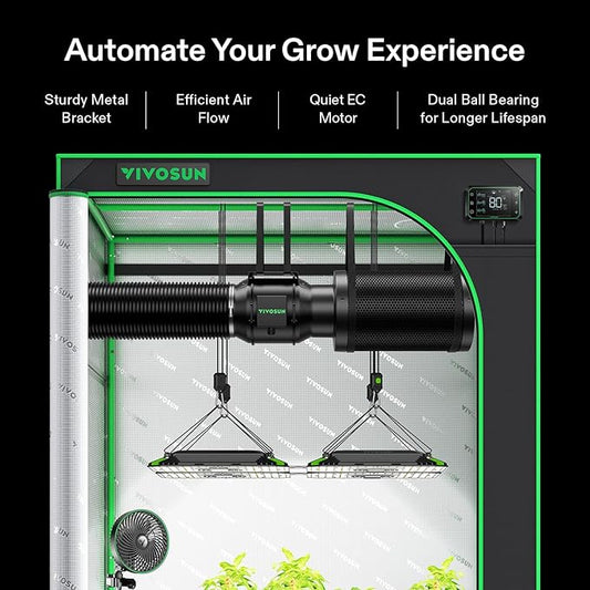VIVOSUN Smart Air Filtration PRO G6 Kit 6", AeroZesh G6 Inline Duct Fan w/GrowHub E42A Temp. Humidity WiFi-Controller, Carbon Filter & Ducting, Cooling & Ventilation System for Grow Tent, Hydroponics