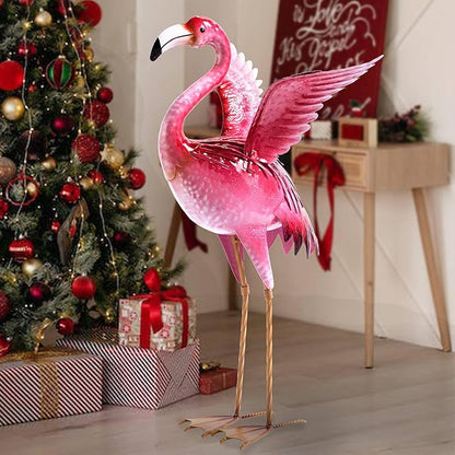 Natelf Garden Flamingo Statues and Sculptures, Outdoor Metal Bird Yard Art, Pink Flamingos Lawn Ornament for Patio Backyard Porch Decorations