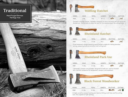 1844 Helko Werk Germany Axe Collection - 10 Traditional Axes - Hinterland, Saxon, Spaltaxt, Mini Spalter, Bavarian, Hessen, Black Forest Woodworker, Rheinland Pack Axe, Rheinland Hatchet, Wölfling