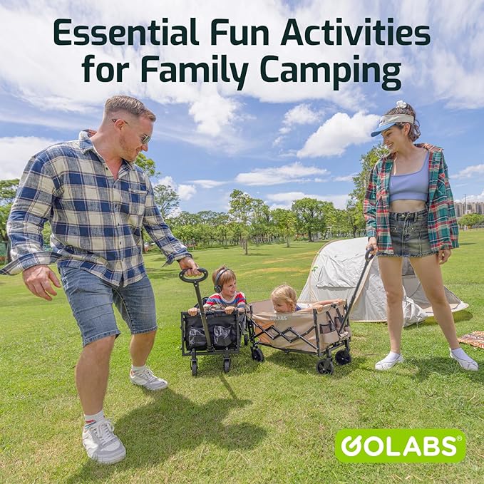 Golabs Collapsible Wagon Cart Max 350lb Load & Expandable Storage 100L, Double Bearing Design for Flexible Steering, Foldable Heavy Duty Garden Cart with 2 Cup Holders for Groceries, Garden & Camping