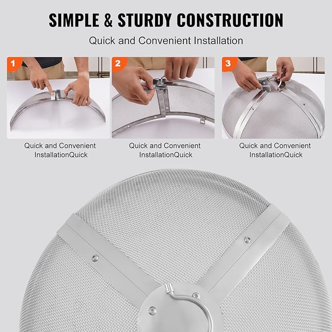 Fire Pit Spark Screen Round 27", Reinforced Heavy Duty Steel Metal Cover, Outdoor Firepit Lid, Easy-Opening Top Screen Covers Round with Ring Handle for Outdoor Patio Fire Pits Backyard