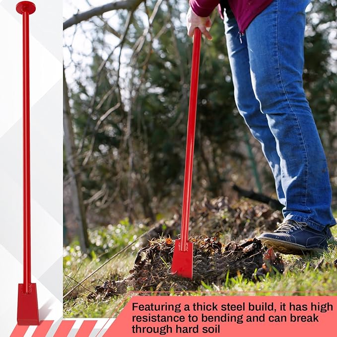 48 Inch Tamping and Digging Bar Steel Bars Post Hole Digger Tamping Bar (Red)