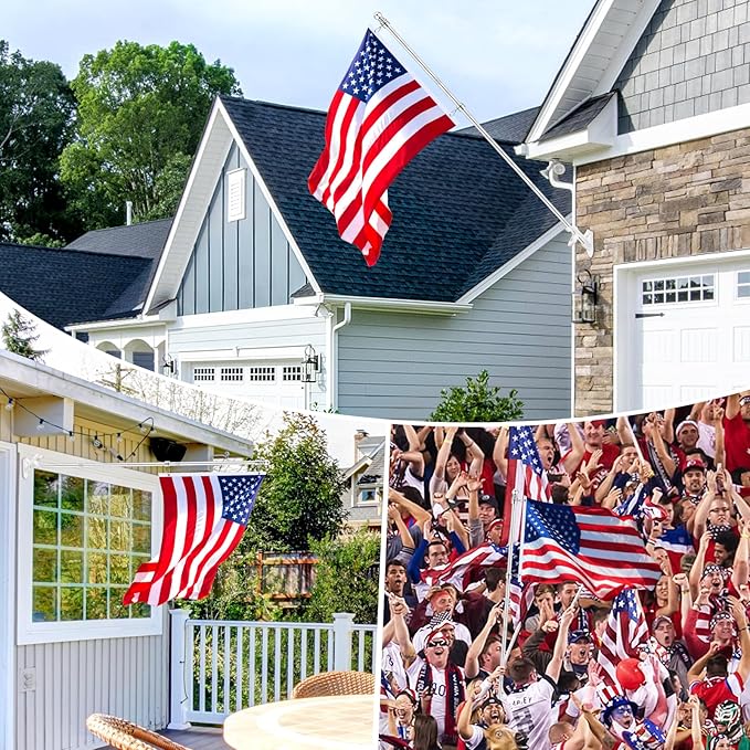 7 FT 1 Inch Spinning Flag Pole Kit for Outside House Porch Residential Wall Mounting, Stainless Metal Flag Poles for 3x5 4x6 Flag with 2-Position Holder Bracket, Rotating Flagpole Rings (7 FT, Silver)
