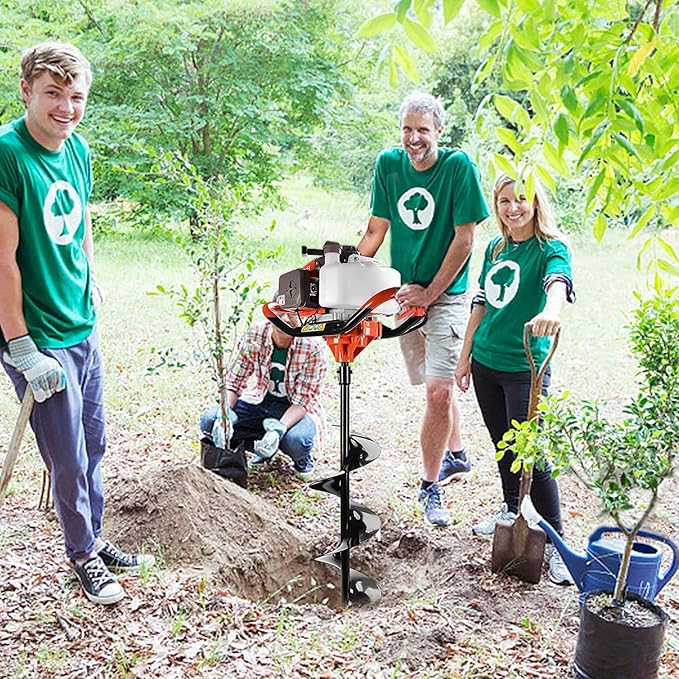 72CC Post Hole Digger,2-Stroke Auger Post Hole Digger Gas Powered Earth Digging Engine with 3 Auger Drill Bits (4"& 8" &12")+3 Extension Rods for Farm Garden Plant