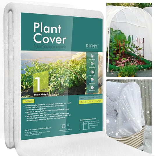RIFNY Plant Covers Freeze Protection, 1 oz/yd² 10Ft x 50Ft Frost Cloth Plant Freeze Protection for Winter Frost Snowstorm, Frost Blankets for Outdoor Plants Protect from Birds, Pests