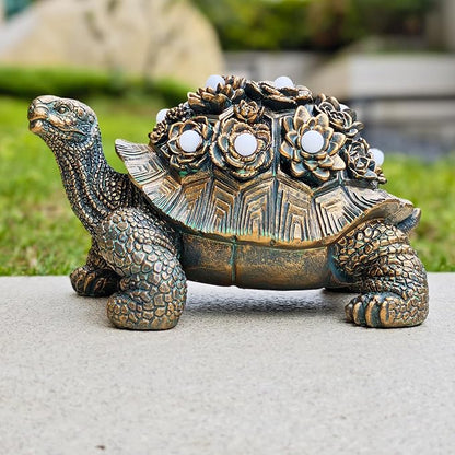 Outdoor Solar Turtle Decor - Resin Succulent Planter with Waterproof LED Shell, Unique Garden Gift for Plant Lovers for Patio, Balcony, Yard Ornament