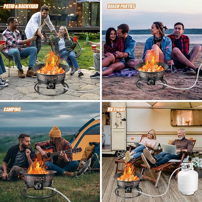 19″ Outdoor Portable Propane Fire Pit with Grill Grate, Cover&Carry Handle,Fireplace,60,000 BTU Propane Firepit,Portable Gas Fire Pit for Outside Patio, Camping,RV, Smokeless Gas Firebowl