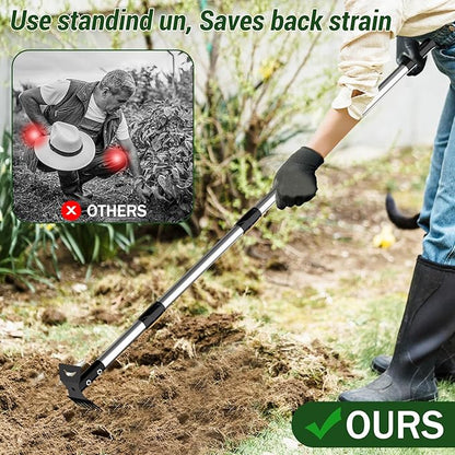 Weed Puller Tool with Long Handle – 2-in-1 Handle Garden Hoe and Weed Rake, Hoe Garden Tool for Home Gardens, Lawns, and Yards