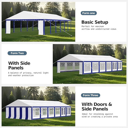 MFSTUDIO 20'x40' Party Tent, Outdoor Heavy Duty Party Tents with Removable Sidewalls, Large Canopy Tent Shelter for Outdoor Events Wedding Birthday, Blue