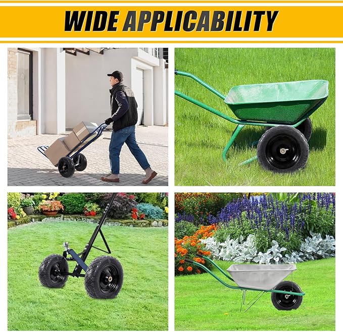 MZREXN 4.80/4.00-8" Flat Free Tire and Wheel, 15" Solid Wheelbarrow Tires, 3.00-4.00/4.80-8" with 5/8" & 3/4" Bearings, 3" Centered Hub for Hand Truck Garden Trailers Utility Cart Yard Wagon, Black