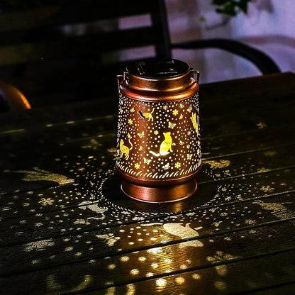 Cat Solar Lanterns Outdoor Waterproof Hanging Solar Lights Cat Gifts for Women Men Metal Decorative LED Lanterns for Yard, Patio, Lawn, Tabletop, Pathway, Landscape, Garden Decor, Cat Lovers Gifts
