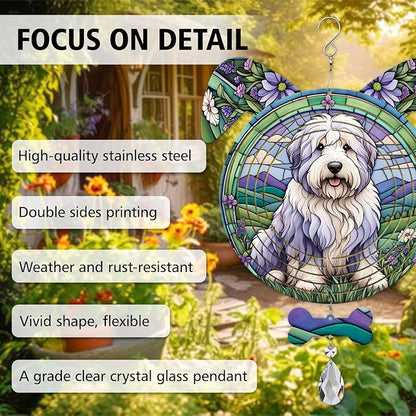 Old English Sheepdog Dog Ears Wind Spinner, Old English Sheepdog Wind Spinner Hanging for Yard and Garden V02