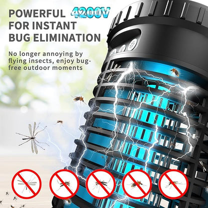 Solar Bug Zapper Indoor Outdoor, 4200V Portable Electric Mosquito Zappers Waterproof, Rechargeable Cordless Insect Fly Zapper with 4000mAh Battery, LED Light for Home, Patio, Backyard, Camping