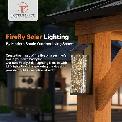 Modern Shade The Horizon Hardtop Gazebo 12' x 16' with 4 LED Lights, Permanent Outdoor Gazebo with Galvanized Steel Double Roof, Grill Pavilion with Decor Hooks, Mosquito Nettings, Wood-Looking