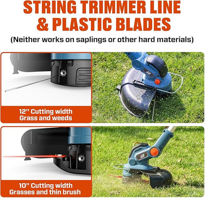 SENIX 20V 12" String Trimmer and Edger, 10'' Plastic Blades Weed Wacker, Telescopic Shaft, w/2.0Ah Battery & 2A Charger