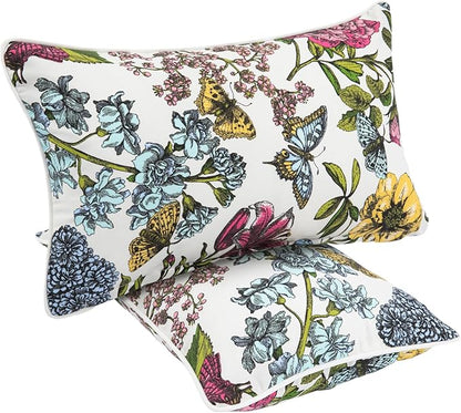 Water Resistant Outdoor Lumbar Pillows for Patio Furniture,12x20 Inch Decorative Pillows Set of 2 with Insert,Hidden Zipper Headrests for Sofa Couch Chair(Butterfly Flower)