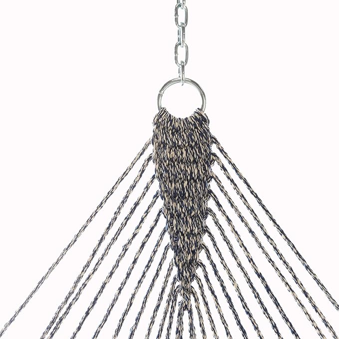 Original Pawleys Island Deluxe Navy Oatmeal Heirloom Tweed DuraCord Rope Hammock – 13 ft. x 65 in, 2-Person, 450 lb Capacity, Oak Spreader Bar, Zinc-Plated Hardware, Handcrafted in The USA