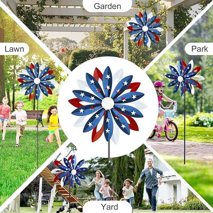 60 inch Kinetic Metal Wind Spinner,Two-Ways Hanging Wind Sculptures with Garden Stake,360 Degrees Kinetic Wind Spinners for Yard and Garden