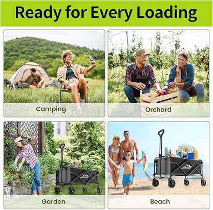 Collapsible Wagon Cart with 5" Removable 360° Swivel Wheels & Adjustable Handle, 220lbs Load Capacity, Dual Detachable Oxford Covers (White+Black)， MDF Base, All-Terrain Portable Utility Cart