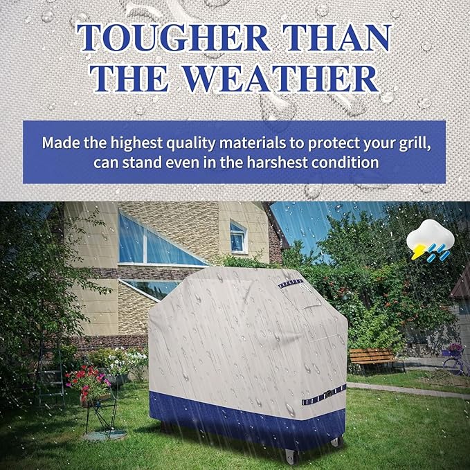 Grill Cover for Outdoor Grill 600D Heavy Duty 59Inch Waterproof,UV & Fade Resistant,BBQ Cover with Adjustable Straps,BBQ Grill Cover for Weber,Blackstone,Charbroil etc,Blue with Print
