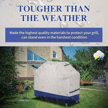 Grill Cover for Outdoor Grill 600D Heavy Duty 59Inch Waterproof,UV & Fade Resistant,BBQ Cover with Adjustable Straps,BBQ Grill Cover for Weber,Blackstone,Charbroil etc,Blue with Print