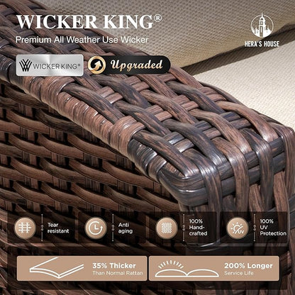 HERA'S HOUSE High Back Patio Furniture Set with Swivel Chairs, Outdoor Wicker Furniture with 5.5" Thick Cushions, Outside Conversation Sofa Sets for Backyard Deck Lawn, Beige