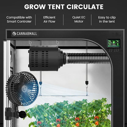 Grow Tent Fan 7 Inch, EC Motor, Link to Smart Controller, Weatherproof IP-44, 4 Speeds Clip On Fan with Quiet Design for Plants, Grow Tent Accessories for Hydroponics Circulation Cooling