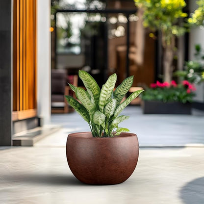 Kante 15.7" Dia Round Concrete Planter, Outdoor/Indoor Large Bowl Plant Pots with Drainage Hole and Rubber Plug for Garden Patio Balcony Home, Rusty