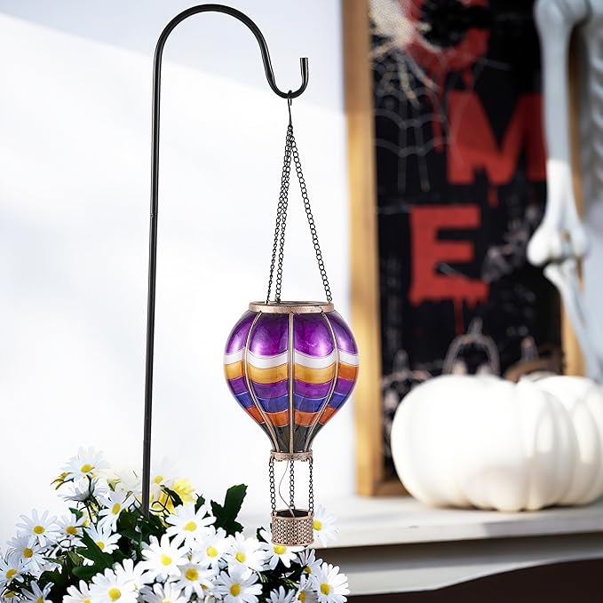 TERESA'S COLLECTIONS Hot Air Balloon Solar Lantern for Halloween Garden Decor, Flickering Flame Hanging Solar Light for Outdoor Yard Tree Porch Lamp Decorations Outside, Gift for Halloween Party
