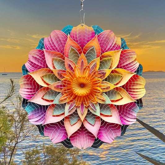 Stainless Steel Wind Spinner Indoor Outdoor Garden Decoration Crafts Ornaments 10 inch 3D Frosted Wind Spinner Mandala Worth Gift Wind Sculptures