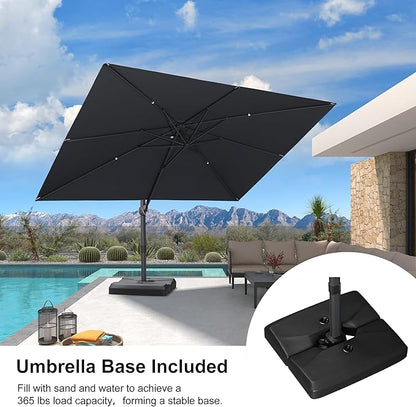 PURPLE LEAF 9' × 11.5' Patio Cantilever Umbrella with Base Outdoor Rectangle Adjustable Offset Umbrellas with 360-degree Rotation and 8 Heavy Duty Metal Ribs for Garden Deck Pool Grey