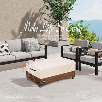 Outdoor Coffee Table Cover Waterproof, Patio Rectangular Side Table Covers, 42W x 26D x 16H Inches Outdoor Tables Cover,Beige&Brown
