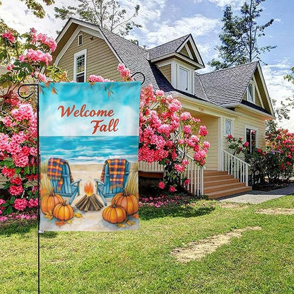 Welcome Fall Garden Flag Vertical Double Sided Outdoor Yard Flags 12.5x18 Inch Burlap Banners for House Lawn