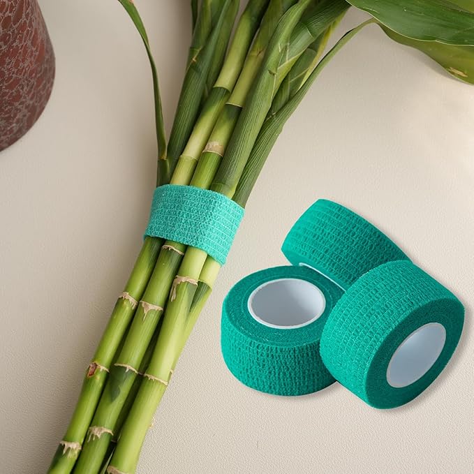 Plant Tying Tape Self-Adhesive Stretch Garden Tape for Climbing Plants, Green Floral Binding Tape Adjustable Plant Ties for Branches Flowers Tomatoes 4 Rolls 1" by 15' Each