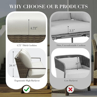 Outdoor Patio Furniture - 2 Pcs Armchair, All-Weather Wicker Outdoor Conversation Set with 4.72" Olefin Thick Cushions for Deck, Porch, Balcony, Backyard, Beige