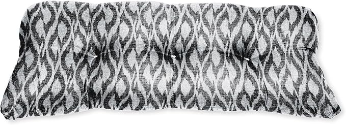 BrylaneHome Tufted Bench Cushion - 45.5" L x 19" W x 3" H- Patio & Outdoor - Water, Stain & Fade Resistant - Black Ikat