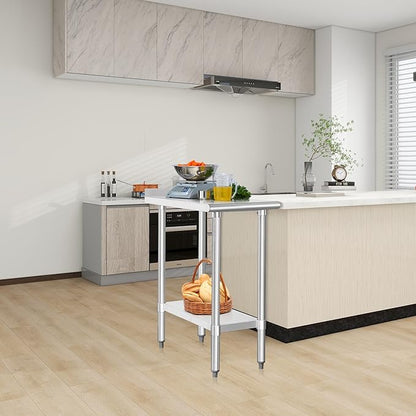 HARDURA Stainless Steel Commercial Work Table Prep Work Metal Table 30×15 Inches with Undershelf and 2" Backsplash Heavy Duty NSF 430 for Kitchen Food Prep