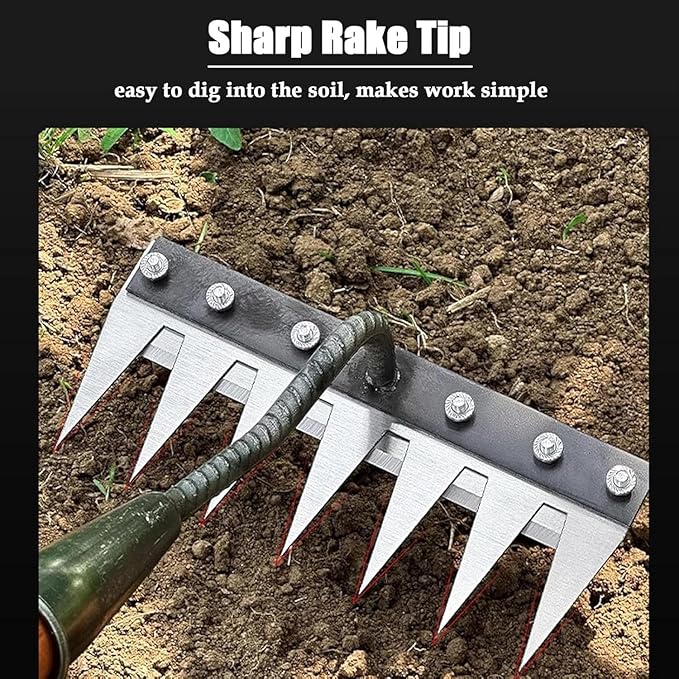 Iron Rake 2.0, Upgraded Iron Weeding Rakes 2.0, Iron Rake for Gardening and Weeding, Multifunctional Heavy-Duty Iron Rakes Gardening Hand Weeder Tools, Durable ＆ Lightweight (7 Teeth)