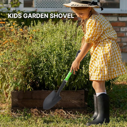 WIKER Beach Shovel,Kids Shovels for Digging,Short Handle Metal Shovel,Small Shovels for Gardening,Camping,Planting,28Inches,Green